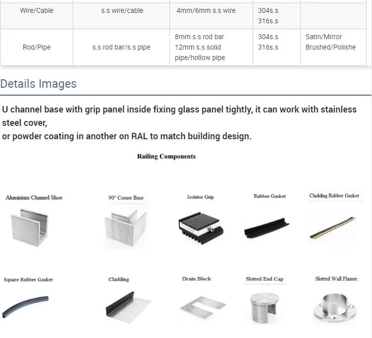 Railing Indoor and Outdoor Glass Railing Frameless Aluminum U Channel Glass Balcony Balustrade