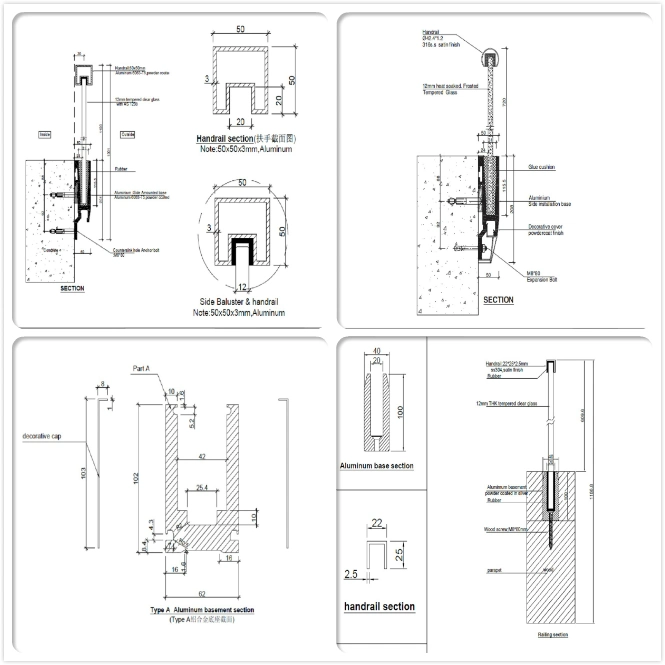 Rail China Supplier Stainless Steel Handrail Balcony Aluminum U Channel Base Frameless Glass Railing Glass Balustrade Terrace