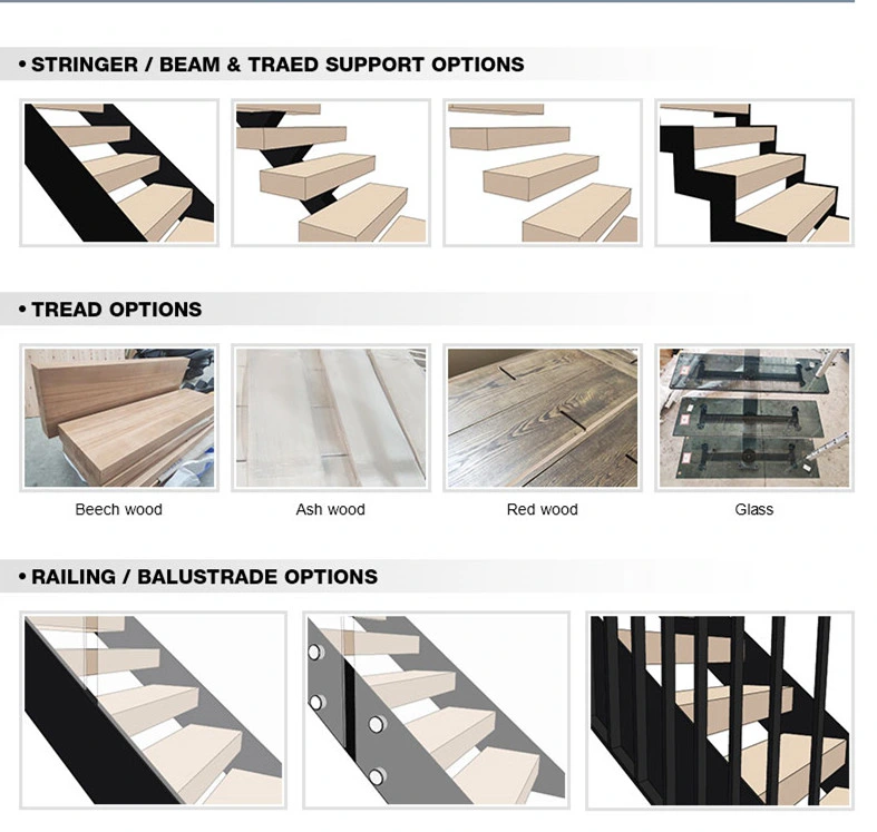 Metal Steel Interior Stair Wood Step LED Floating Staircase